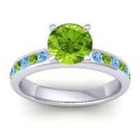 Peridot Ring In 14k White Gold With Swiss Blue Topaz Mizra Round Classic Ring