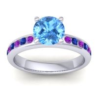 Swiss Blue Topaz Ring In 14k White Gold With Amethyst And Blue Sapphire Mizra Round Classic Ring