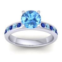 Swiss Blue Topaz Ring In 14k White Gold With Blue Sapphire And Aquamarine Mizra Round Classic Ring