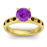 Amethyst Ring In 14k Yellow Gold With Black Onyx And Citrine Mizra Round Classic Ring