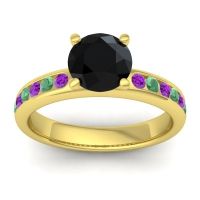 Black Onyx Ring In 14k Yellow Gold With Amethyst And Emerald Mizra Round Classic Ring