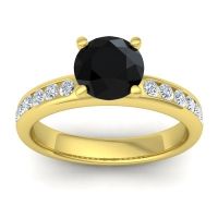 Black Onyx Ring In 14k Yellow Gold With Lab Diamond Mizra Round Classic Ring