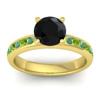 Black Onyx Ring In 14k Yellow Gold With Emerald And Peridot Mizra Round Classic Ring