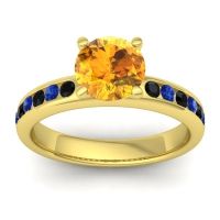 Citrine Ring In 14k Yellow Gold With Black Onyx And Blue Sapphire Mizra Round Classic Ring