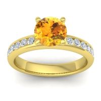 Citrine Ring In 14k Yellow Gold With Lab Diamond Mizra Round Classic Ring