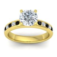 Diamond Ring In 14k Yellow Gold With Black Onyx And Lab Diamond Mizra Round Classic Ring