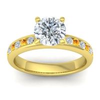 Diamond Ring In 14k Yellow Gold With Citrine Mizra Round Classic Ring