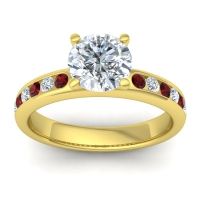 Diamond Ring In 18k Yellow Gold With Garnet And Lab Diamond Mizra Round Classic Ring
