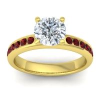 Diamond Ring In 14k Yellow Gold With Garnet Mizra Round Classic Ring