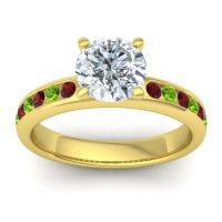 Diamond Ring In 14k Yellow Gold With Garnet And Peridot Mizra Round Classic Ring