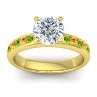 Diamond Ring In 18k Yellow Gold With Peridot And Citrine Mizra Round Classic Ring