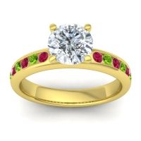 Diamond Ring In 18k Yellow Gold With Ruby And Peridot Mizra Round Classic Ring