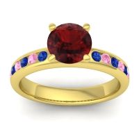 Garnet Ring In 14k Yellow Gold With Blue Sapphire And Pink Tourmaline Mizra Round Classic Ring