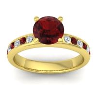 Garnet Ring In 14k Yellow Gold With Diamond Mizra Round Classic Ring