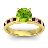 Peridot Ring In 14k Yellow Gold With Black Onyx And Pink Tourmaline Mizra Round Classic Ring