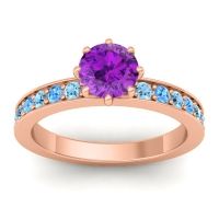 Amethyst Ring In 18K Rose Gold With Aquamarine And Swiss Blue Topaz Jalika-6 Round Classic Ring