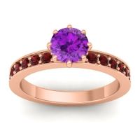 Amethyst Ring In 18K Rose Gold With Garnet Jalika-6 Round Classic Ring