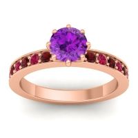 Amethyst Ring In 14K Rose Gold With Garnet And Ruby Jalika-6 Round Classic Ring