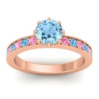 Aquamarine Ring In 14K Rose Gold With Pink Tourmaline And Swiss Blue Topaz Jalika-6 Round Classic Ring