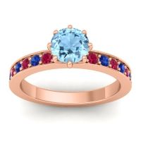 Aquamarine Ring In 18K Rose Gold With Ruby And Blue Sapphire Jalika-6 Round Classic Ring