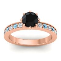 Black Onyx Ring In 18K Rose Gold With Lab Diamond And Aquamarine Jalika-6 Round Classic Ring