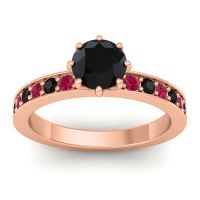 Black Onyx Ring In 18K Rose Gold With Ruby Jalika-6 Round Classic Ring
