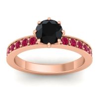 Black Onyx Ring In 14K Rose Gold With Ruby Jalika-6 Round Classic Ring