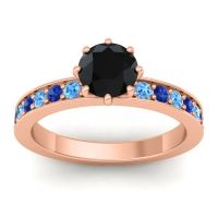 Black Onyx Ring In 18K Rose Gold With Swiss Blue Topaz And Blue Sapphire Jalika-6 Round Classic Ring