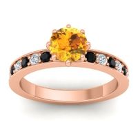 Citrine Engagement Ring In 14K Rose Gold With Black Onyx And Diamond - Jalika-6 Round Classic Ring