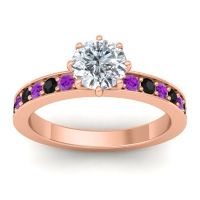 Lab Diamond Ring In 18K Rose Gold With Amethyst And Black Onyx Jalika-6 Round Classic Ring