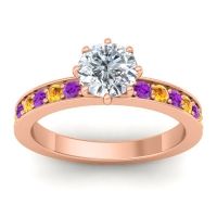 Lab Diamond Ring In 18K Rose Gold With Amethyst And Citrine Jalika-6 Round Classic Ring