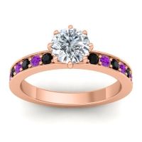 Lab Diamond Ring In 18K Rose Gold With Black Onyx And Amethyst Jalika-6 Round Classic Ring