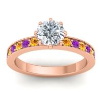 Lab Diamond Ring In 18K Rose Gold With Citrine And Amethyst Jalika-6 Round Classic Ring