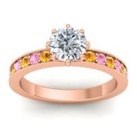 Lab Diamond Ring In 18K Rose Gold With Citrine And Pink Tourmaline Jalika-6 Round Classic Ring