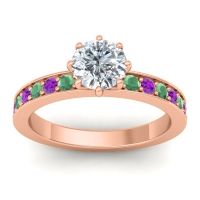 Lab Diamond Ring In 14K Rose Gold With Emerald And Amethyst Jalika-6 Round Classic Ring