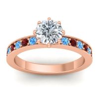 Lab Diamond Ring In 18K Rose Gold With Swiss Blue Topaz And Garnet Jalika-6 Round Classic Ring