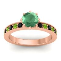 Emerald Ring In 18K Rose Gold With Black Onyx And Peridot Jalika-6 Round Classic Ring