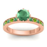 Emerald Ring In 14K Rose Gold With Peridot Jalika-6 Round Classic Ring