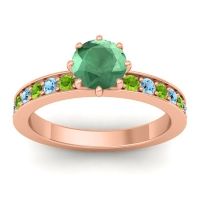 Emerald Ring In 18K Rose Gold With Peridot And Aquamarine Jalika-6 Round Classic Ring