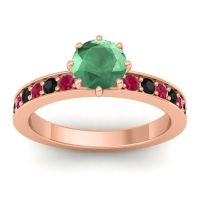 Emerald Ring In 18K Rose Gold With Ruby And Black Onyx Jalika-6 Round Classic Ring