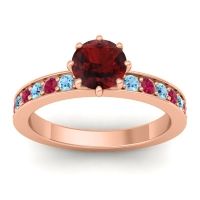 Garnet Ring In 18K Rose Gold With Aquamarine And Ruby Jalika-6 Round Classic Ring