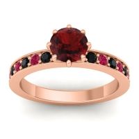 Garnet Ring In 18K Rose Gold With Black Onyx And Ruby Jalika-6 Round Classic Ring