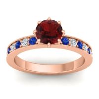 Garnet Ring In 18K Rose Gold With Blue Sapphire And Lab Diamond Jalika-6 Round Classic Ring