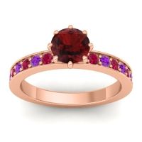 Garnet Ring In 18K Rose Gold With Ruby And Amethyst Jalika-6 Round Classic Ring