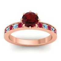 Garnet Ring In 18K Rose Gold With Ruby And Aquamarine Jalika-6 Round Classic Ring