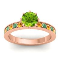 Peridot Ring In 18K Rose Gold With Citrine And Emerald Jalika-6 Round Classic Ring
