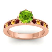 Peridot Ring In 18K Rose Gold With Garnet And Citrine Jalika-6 Round Classic Ring