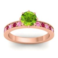 Peridot Ring In 18K Rose Gold With Pink Tourmaline And Ruby Jalika-6 Round Classic Ring