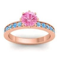 Pink Tourmaline Ring In 14K Rose Gold With Aquamarine And Swiss Blue Topaz Jalika-6 Round Classic Ring
