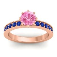 Pink Tourmaline Ring In 14K Rose Gold With Blue Sapphire Jalika-6 Round Classic Ring